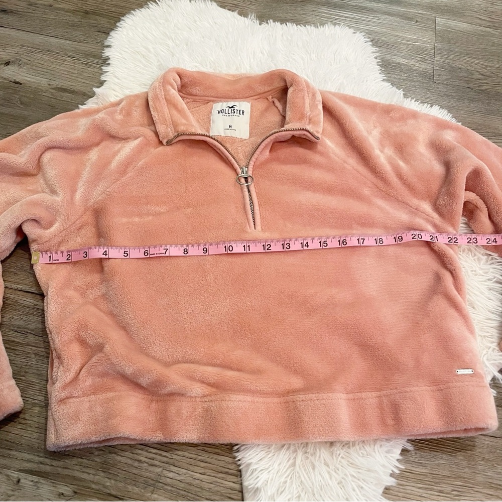 Hollister Faux Fur Half Zip Pullover Blush Pink Fleece Cozy Cropped Med Cozy - Picture 3 of 7